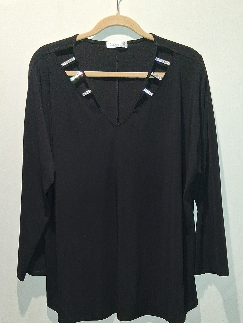 Black V-Neck Embellished Long-Sleeve Top